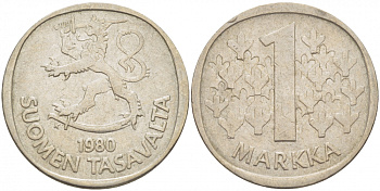 ФИНЛЯНДИЯ 1 МАРКА 1980 K KM 49а медно-никель 3718-836