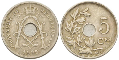 Бельгия 5 сантимов 1925 Belgique, Альберт I (1909-1934) KM 66 медно-никель 3309-1264