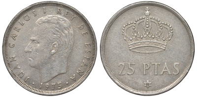 Испания 25 песет 1975 (80) Хуан Карлос I (1975-2014) KM 808 медно-никель 36-941