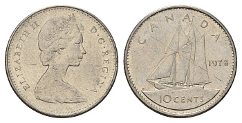 Канада 10 центов 1978 Елизавета II (1952-2022), парусник KM 77 никель 4689-545