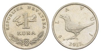 Хорватия 1 куна 2013 западный соловей, нечетный год KM 9.1 медь цинк никель aUNC 4573-533