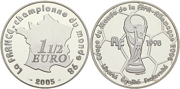 Франция 1 1/2 евро 2005 чемпионат мира по футболу в Германии 2006 года KM 2020 серебро PROOF 11-153-41