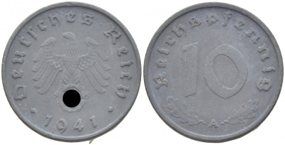 ГЕРМАНИЯ 10 РЕЙХСПФЕННИГОВ 1941 A KM 101, J. 371 цинк 4402-544
