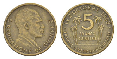 Гвинея 5 франков 1959 Ахмед Секу Туре KM 1 медь алюминий 4618-1256