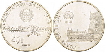 ПОРТУГАЛИЯ 2 1/2 ЕВРО ЕВРО 2009 БАШНЯ БЕЛЕМ KM 793 медно-никель UNC 06-255-32