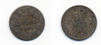 Бавария 1 крейцер 1871 Людвиг II (1864-1886) KM 487 серебро 71-1528