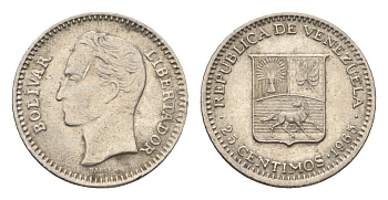 Венесуэла 25 сентимо 1965 год-тип, Симон Боливар Y 40 никель 4664-369