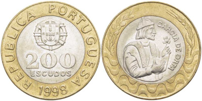 Португалия 200 эскудо 1998 Гарсия Де Орта (1501-1568) KM 655 биметалл 110-754