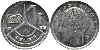 БЕЛЬГИЯ 1 ФРАНК 1989 BELGIE KM 171 сталь плакированная никелем 99-1237