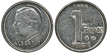 БЕЛЬГИЯ 1 ФРАНК 1996 KM 188 никелированное железо 72-1117