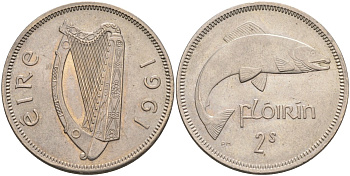 Ирландия 1 флорин 1961 лосось KM 15a медно-никель aUNC 4583-412