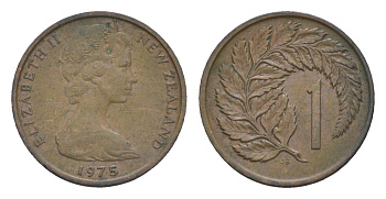 Новая Зеландия 1 цент 1975 Елизавета II (1952-2022), лист папоротника KM 31.1 бронза 4655-1134