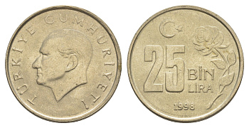 Турция 25000 лир 1998 Кемаль Ататюрк KM 1041 медь цинк никель 4648-917