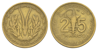 Французская Западная Африка 25 франков 1957 KM 9 медь алюминий никель 4650-247