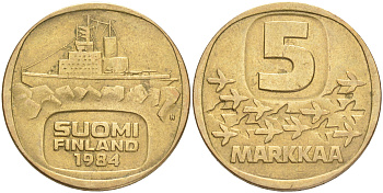 ФИНЛЯНДИЯ 5 МАРОК 1984 N ЛЕДОКОЛ KM 57 алюминиевая бронза 4556-924