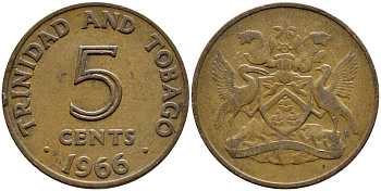 Тринидад и Тобаго 5 центов 1966 герб KM 2 бронза 4396-1045
