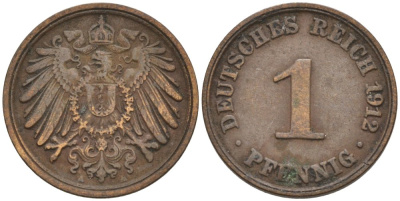 Германия 1 пфенниг 1912 A KM 10, J. 10 медь 4576-234