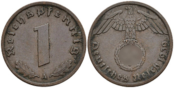 Германия 1 рейхспфенниг 1939 A KM 89, J. 361 бронза 4147-1146