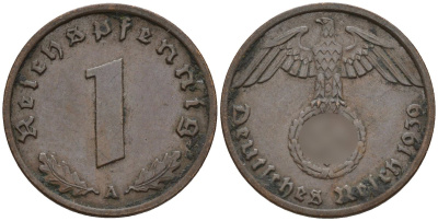 Германия 1 рейхспфенниг 1939 A KM 89, J. 361 бронза 4147-1146