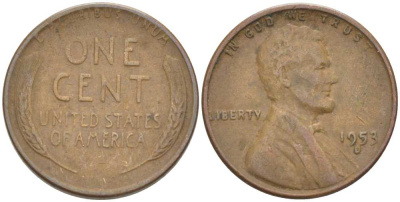 США 1 ЦЕНТ 1953 D, ЛИНКОЛЬН KM А132 медь цинк 218-251