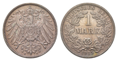 Германия 1 марка 1915 F, Вильгельм II (1888-1918) KM 14, J. 17 серебро aUNC 4626-311