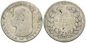 Нидерланды 25 центов 1896 Вильгельмина (1890-1948) KM 115 серебро 4609-755