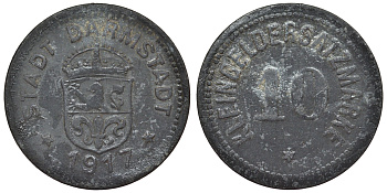 Германия, Дармштадт 10 пфеннигов 1917 Гессен, нотгельд Funk 88.2 цинк 4119-915