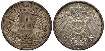 Германия 1 марка 1912 F Weege 18, J. 17, KM 14 серебро aUNC 413-4625