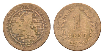 Нидерланды 1 цент 1878 Виллем III (1849-1890) KM 107 бронза 53-166