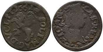 ЛИТВА 1 СОЛИД 1661 TLB, ЯН II КАЗИМИР (1648-1668) KM 50 медь 441-1031