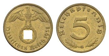 Германия 5 рейхспфеннигов 1938 G KM 91, J. 363 алюминиевая бронза 4632-565