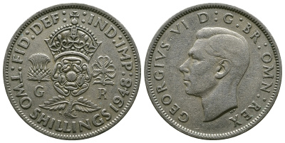 Великобритания 2 шиллинга (флорин) 1948 Георг VI (1936-1952) KM 865, Spink 4102 медно-никель 4381-1133