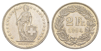 Швейцария 2 франка 1994 KM 21a медно-никель aUNC 4641-833
