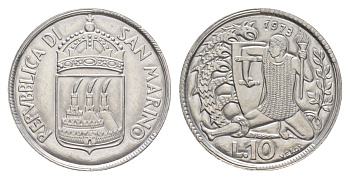 Сан-Марино 10 лир 1973 KM 25 алюминий UNC 4648-227