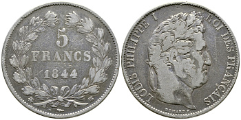 Франция 5 франков 1844 BB, Луи Филипп I (1830-1848) KM 749.3 серебро 4386-134