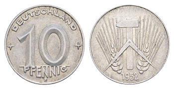 ГДР 10 пфеннигов 1952 E KM 7 алюминий 4647-944