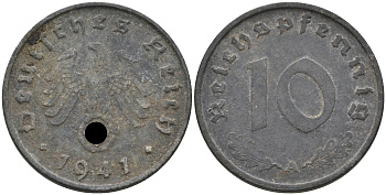 Германия 10 рейхспфеннигов 1941 А KM 101, J. 371 цинк 4116-555