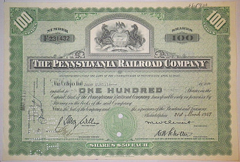 США, The Pennsylvania Railroad Company 100 акций 1947 бумага 00-00