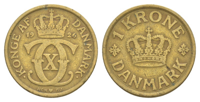 Дания 1 крона 1926 HCN, Кристиан X (1912-1947) KM 824 алюминиевая бронза 4638-646