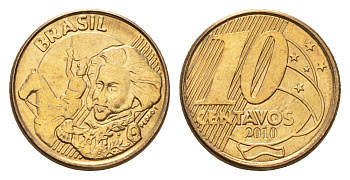 Бразилия 10 сентаво 2010 KM 649 сталь плакированная латунью 4686-755