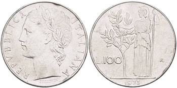 ИТАЛИЯ 100 ЛИР 1973 R, АФИНА У ОЛИВКОВОГО ДЕРЕВА KM 96.1 нержавеющая сталь 4545-646