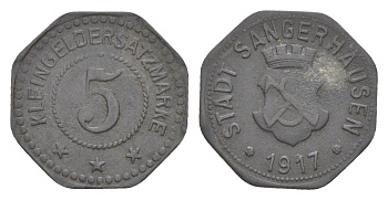 Зангерхаузен 5 пфеннигов 1917 Funck 468.1, Men18 29026.1 цинк 4639-134