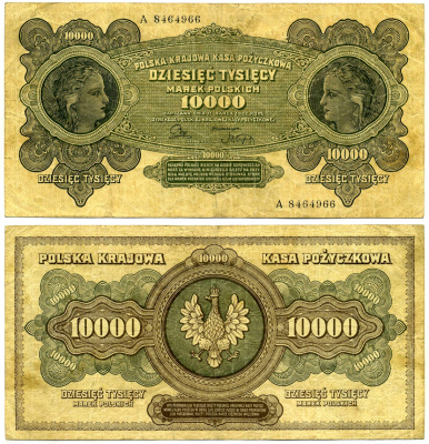 Польша 10000 марок польских 1922 серия C Pick 32 a  бумага 6293-12-2-2