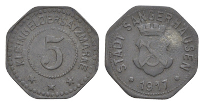 Зангерхаузен 5 пфеннигов 1917 Funck 468.1, Men18 29026.1 цинк 4639-134
