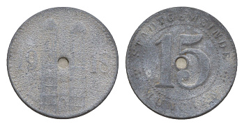 Мюнхен 15 пфеннигов 1918 Funck 348.1A, Men18 22407.1 цинк 4643-866
