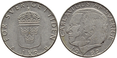 Швеция 1 крона 1982 Карл XVI Густав (1973- ) KM 852a медно-никель 4397-1045