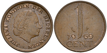 Нидерланды 1 цент 1969 Юлиана (1949-1980) vis KM 180 бронза    4598-253