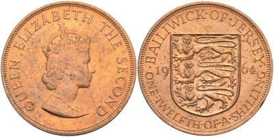 Джерси 1/12 шиллинга 1964 Елизавета II (1952-2022) KM 21 бронза aUNC 4367-246