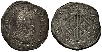 Сицилия 1 скудо 1611 Филипп III Dav. 4041 серебро 10-005-40