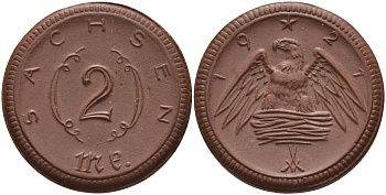 Саксония 2 марки 1921 J. N 56 фарфор 1094-1-74